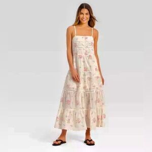 Universal Thread Floral Lace Trim Maxi Dress A-Line Cotton Pockets NWT